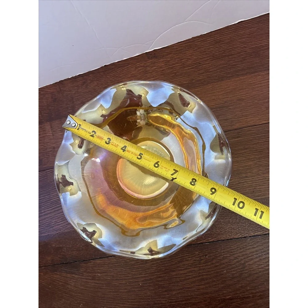 Vintage Marigold Carnival Glass Ruffled Bowl Iridescent Floral Pattern 9‎ Inch